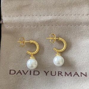 David Yurman Twisted Gold and Pearl Drop Earrings